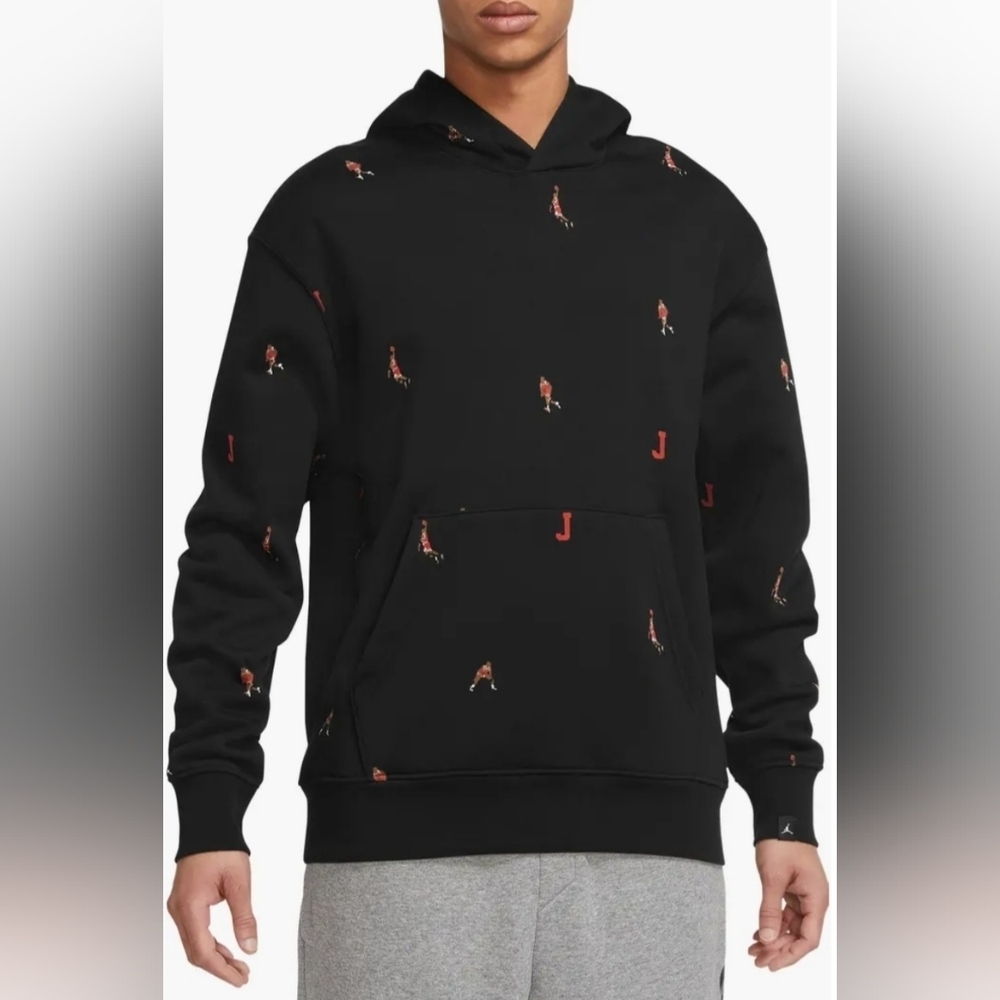 NIKE JORDAN ESSENTIALS AA-OVER-PRINT FLEECE HOODIE. "A TEAM OF MICHAELS".. SZ M.